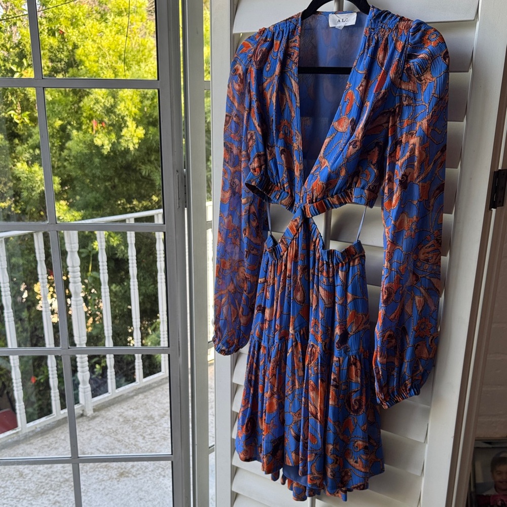 A.L.C. Long Sleeve Dress in Blue and Orange